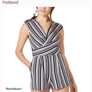 Fishbowl Junior’s Navy Pink White Striped Romper Shorts  Pockets   Size XS